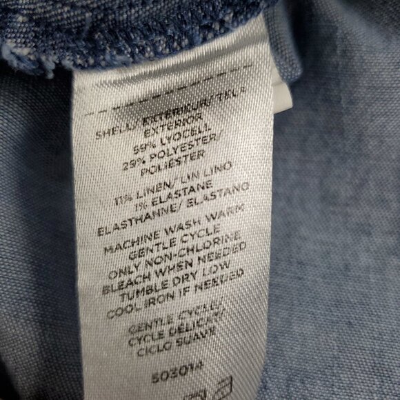 💎Loft Long Sleeve Button Down Ruffle Band Denim Top - Picture 4 of 5